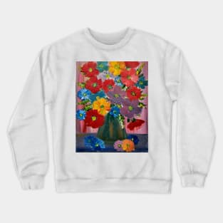 A beautiful bouquet of mixed flowers in a gold and turquoise vase Crewneck Sweatshirt